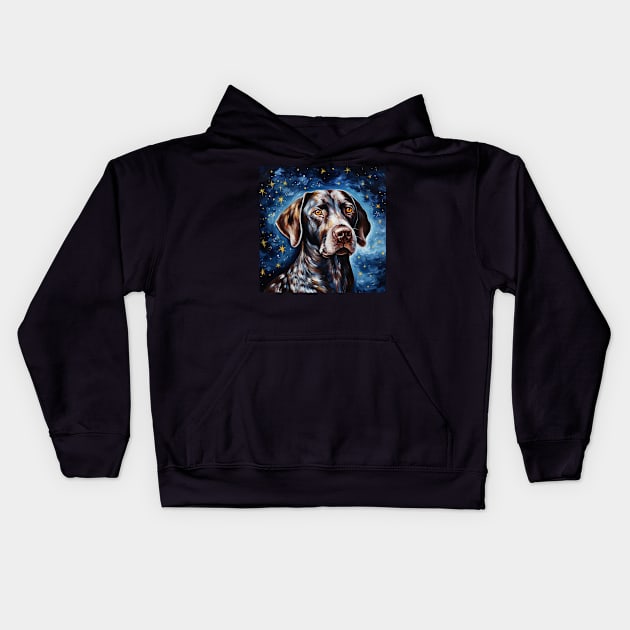 Black English Pointer painted in Starry Night style Kids Hoodie by NatashaCuteShop
